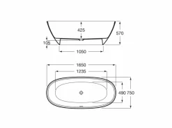 Bañera De STONEX® Oval Blanca Con Desagüe Click-clack Y Sifón 1650 X 750 X 570 Mm – Ariane – Roca – A248470000