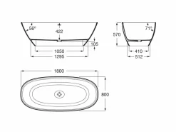 Bañera De STONEX® Oval Negra Con Desagüe Click-clack Y Sifón 1800 X 800 X 570 Mm – Ariane – Roca – A2486690K0