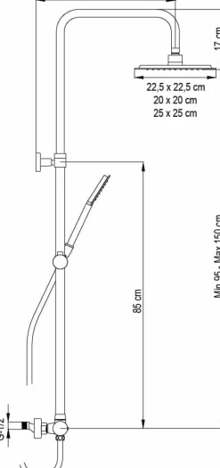 Columna De Baño Y Ducha Wind Blu SQ Con Monomando, Rociador Acero Inoxidable AISI304 De 25×25 Cm. – 21WBC25SUB02 – AQG
