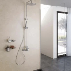 Columna De Ducha Mezcladora Cónico Blanco Rociador 300 Mm Inox Y Flexo Pvc – 71750304 – Galindo – LuxCover