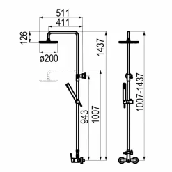 Columna De Ducha Mezcladora Cónico Negro Rociador 200 Mm Y Flexo PVC – 71750116 – Galindo – LuxCover