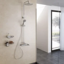 Columna De Ducha Mezcladora Con Columna 200 mm Abs, Flexo Inox Y Maneral Pysa 5 Funciones Cromo – Karim Due – Galindo – 88950100