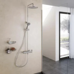 Columna De Ducha Mezcladora Nine Rociador 250 Mm Inox Y Flexo Pvc – 46250301 – Galindo