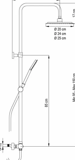 Columna De Ducha Wind Blu RD Con Monomando, Rociador Acero Inoxidable AISI304 De ¯25 Cm. – 21WBR25SUD02 – AQG