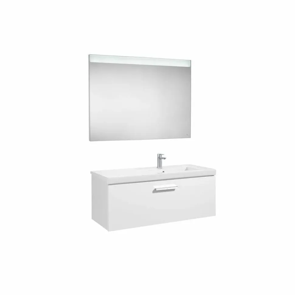 Conjunto Completo Mueble 1 Cajón + Lavabo + Espejo Con Luz Integrada (90 O 110 Cm) – Prisma – Roca