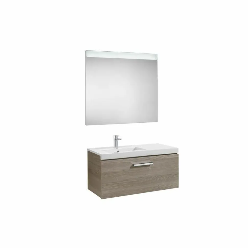 Conjunto Completo Mueble 1 Cajón + Lavabo + Espejo Con Luz Integrada (90 O 110 Cm) – Prisma – Roca