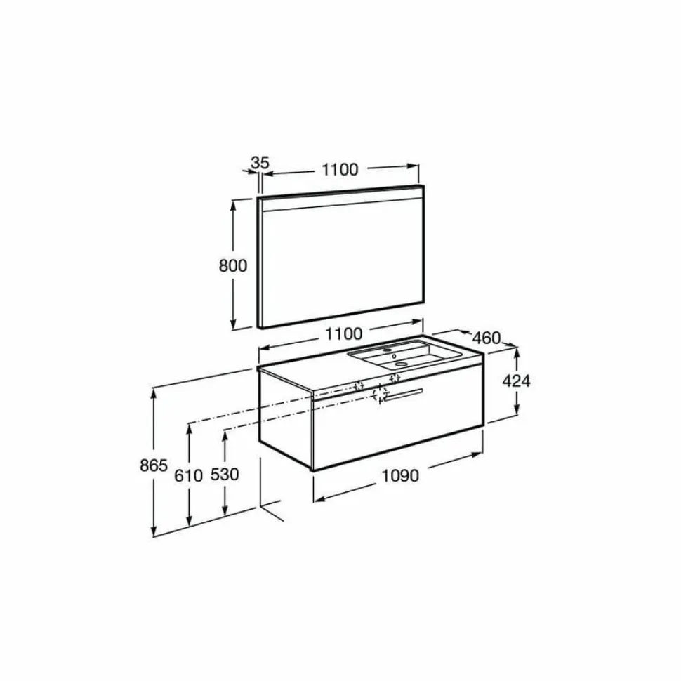 Conjunto Completo Mueble 1 Cajón + Lavabo + Espejo Con Luz Integrada (90 O 110 Cm) – Prisma – Roca