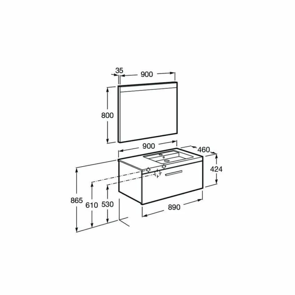 Conjunto Completo Mueble 1 Cajón + Lavabo + Espejo Con Luz Integrada (90 O 110 Cm) – Prisma – Roca