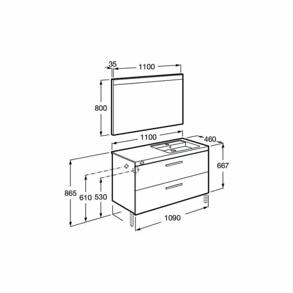 Conjunto Completo Mueble + Lavabo + Espejo Con Luz Integrada (90 O 110 Cm) – Prisma – Roca