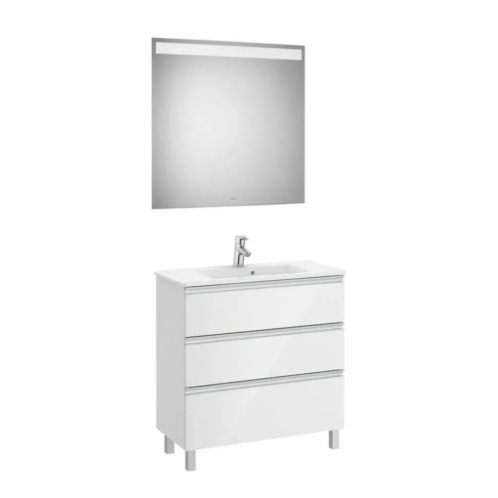 Conjunto Pack Mueble Base Compacto De Tres Cajones, Lavabo Y Espejo LED – The Gap – Roca