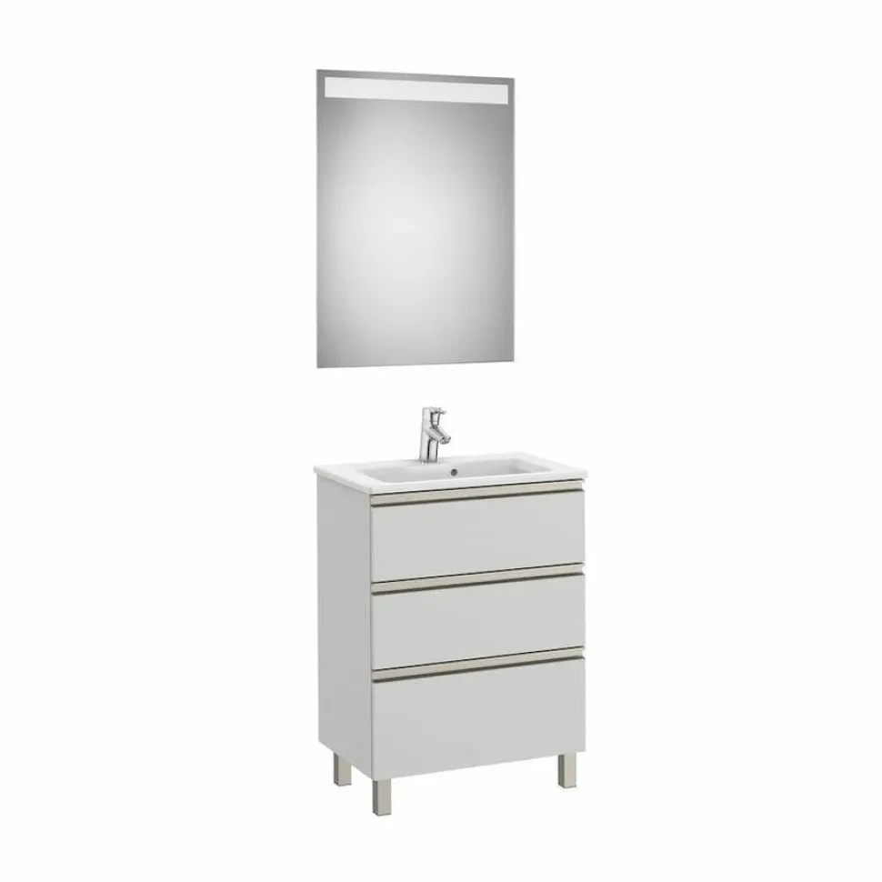 Conjunto Pack Mueble Base Compacto De Tres Cajones, Lavabo Y Espejo LED – The Gap – Roca