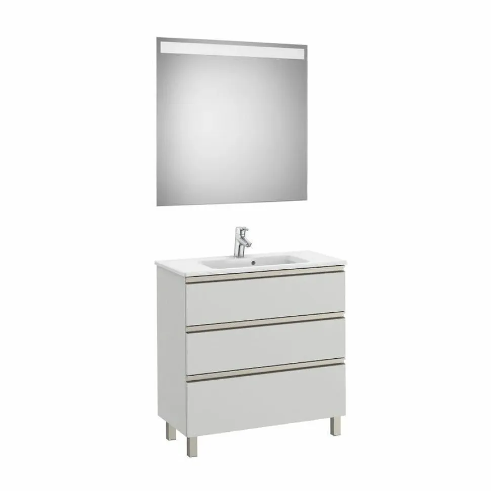 Conjunto Pack Mueble Base Compacto De Tres Cajones, Lavabo Y Espejo LED – The Gap – Roca