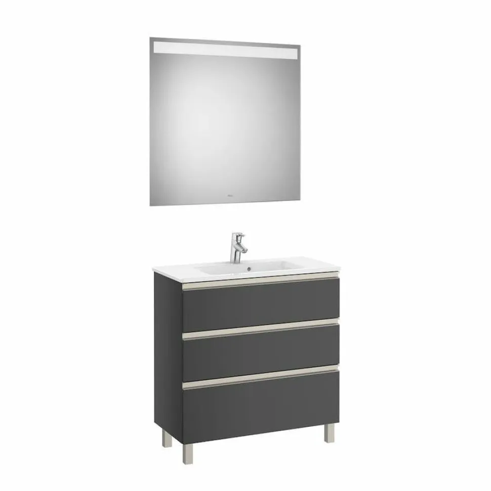 Conjunto Pack Mueble Base Compacto De Tres Cajones, Lavabo Y Espejo LED – The Gap – Roca