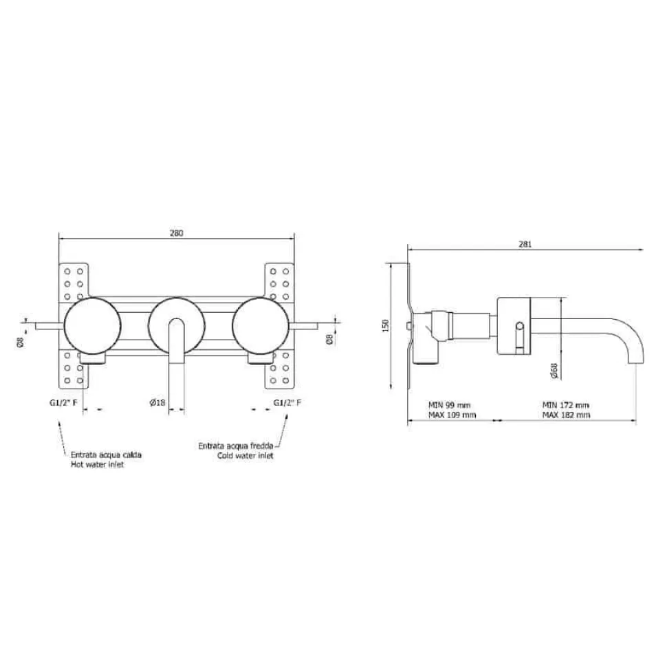 Grifo De Lavabo Mural Carrara – Mármol – Griferías Galindo – 7795711