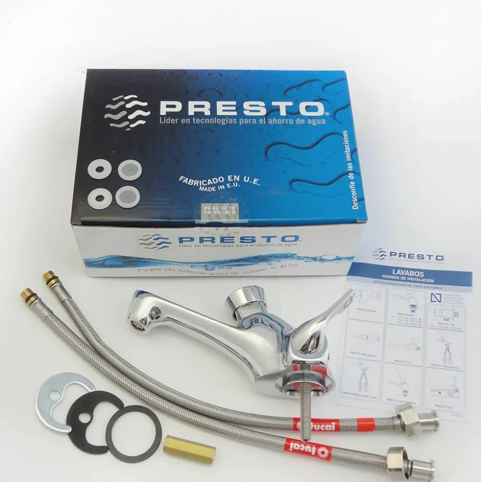 Grifo Temporizado Lavabo Mezclador Repisa Accionamiento Mediante Pulsador. PRESTO 3000 – 28032 – Presto Iberica