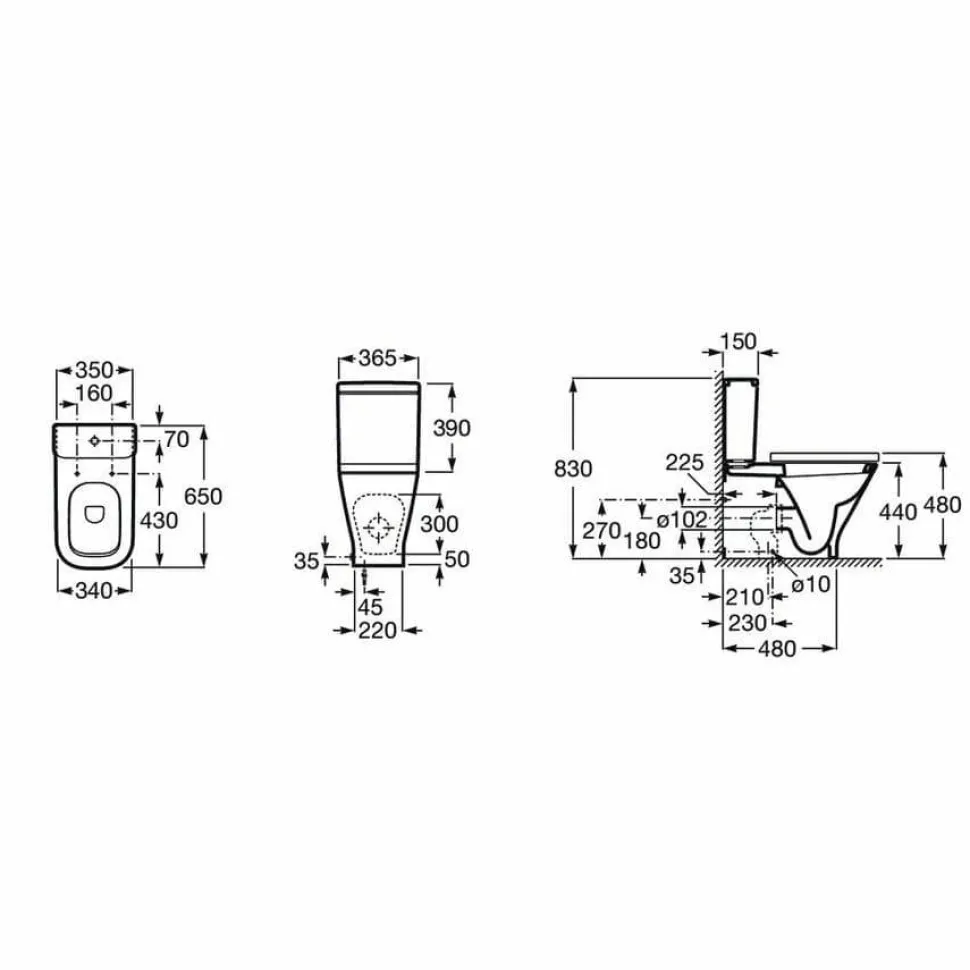 Inodoro Completo De Altura Confort Con Salida Dual (incluye Taza Rimless, Cisterna De Alimentación Lateral Y Tapa De Supralit® Con Caída Amortiguada) – The Gap Square – Roca – A3421AC000/A341471000/A80147200B