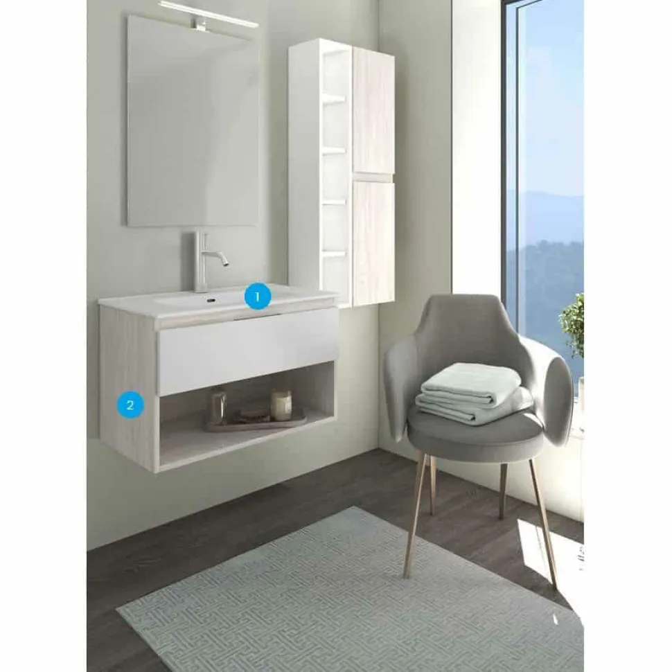 Mueble Suspendido 1 Cajón Y 1 Hueco + Encimera SolidCoat Surface Diva – Serie Life – Baños 10