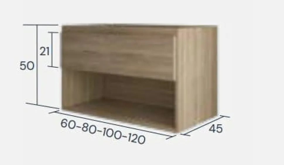 Mueble Suspendido 1 Cajón Y 1 Hueco Roble + Encimera Solidcoat Surface 110 Cm – Serie Life – Baños 10