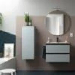 Mueble Suspendido 2 Cajones 70 Cm Con Tirador En Cromo Y Lavabo Porcelana – Spirit – Salgar