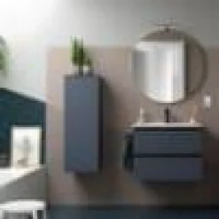 Mueble Suspendido 2 Cajones 70 Cm Con Tirador En Blanco Soft Y Lavabo Porcelana – Spirit – Salgar