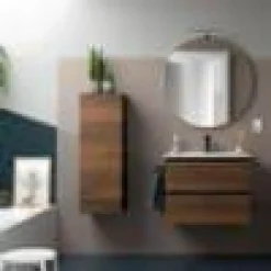 Mueble Suspendido 2 Cajones 60 Cm Con Tirador En Cromo Brillo Y Lavabo Porcelana – Spirit – Salgar