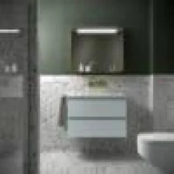 Mueble Suspendido 2 Cajones 60 Cm Con Tirador En Cromo Brillo Y Lavabo Porcelana – Spirit – Salgar