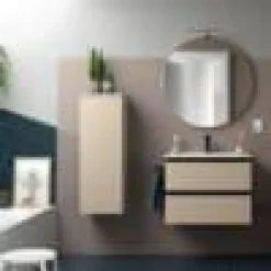 Mueble Suspendido 2 Cajones 60 Cm Con Tirador En Negro Soft Y Lavabo Porcelana – Spirit – Salgar