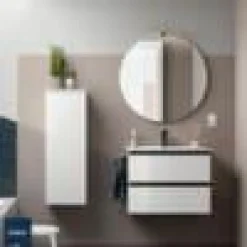 Mueble Suspendido 2 Cajones 60 Cm Con Tirador En Negro Soft Y Lavabo Porcelana – Spirit – Salgar