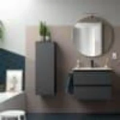 Mueble Suspendido 2 Cajones 60 Cm Con Tirador En Blanco Soft Y Lavabo Porcelana – Spirit – Salgar