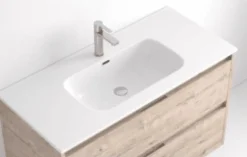 Mueble Suspendido 2 Cajones Frente Fresado Liso De MDF 22 Mm Acabado Blanco + Lavabo Cerámico Grosor 1,7 Cm Blanco Brillo – Gurla – DP Baños