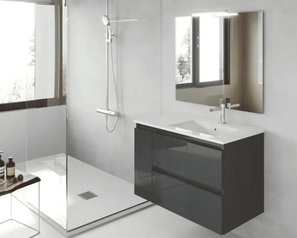 Mueble Suspendido De 2 Cajones Y 1 Puerta + Lavabo Ceramico Flat – Box – Visobath