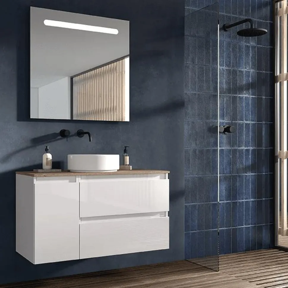 Mueble Suspendido De 2 Cajones Y 1 Puerta + Lavabo Ceramico Flat – Box – Visobath
