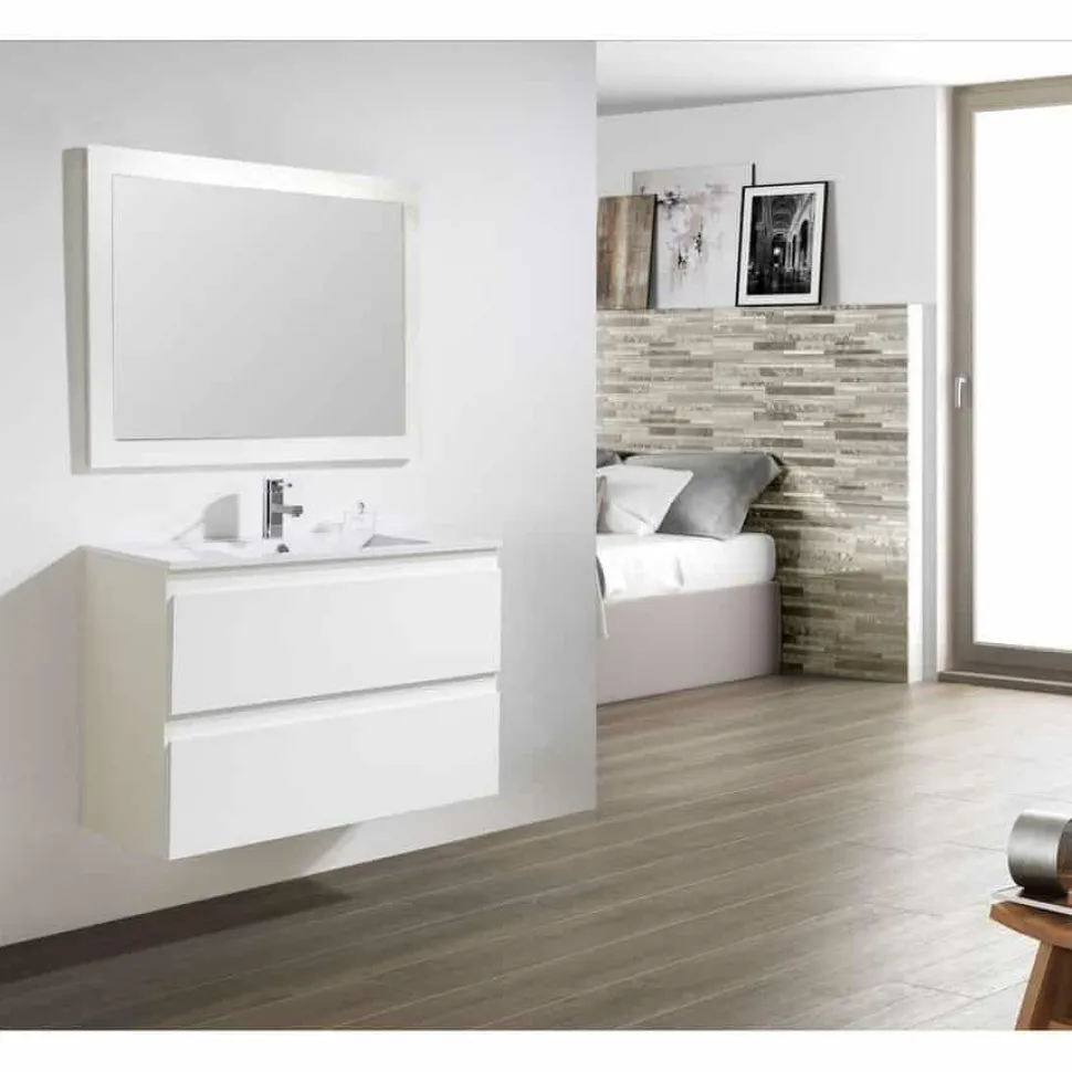Mueble Suspendido Dos Cajones Y Lavabo Ceramico De Baño – Metrópolis – Jumar