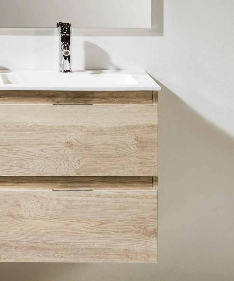 Mueble Suspendido Dos Cajones Y Lavabo Cerámico Roble Tiffany – Julieta – Muebles Jumar