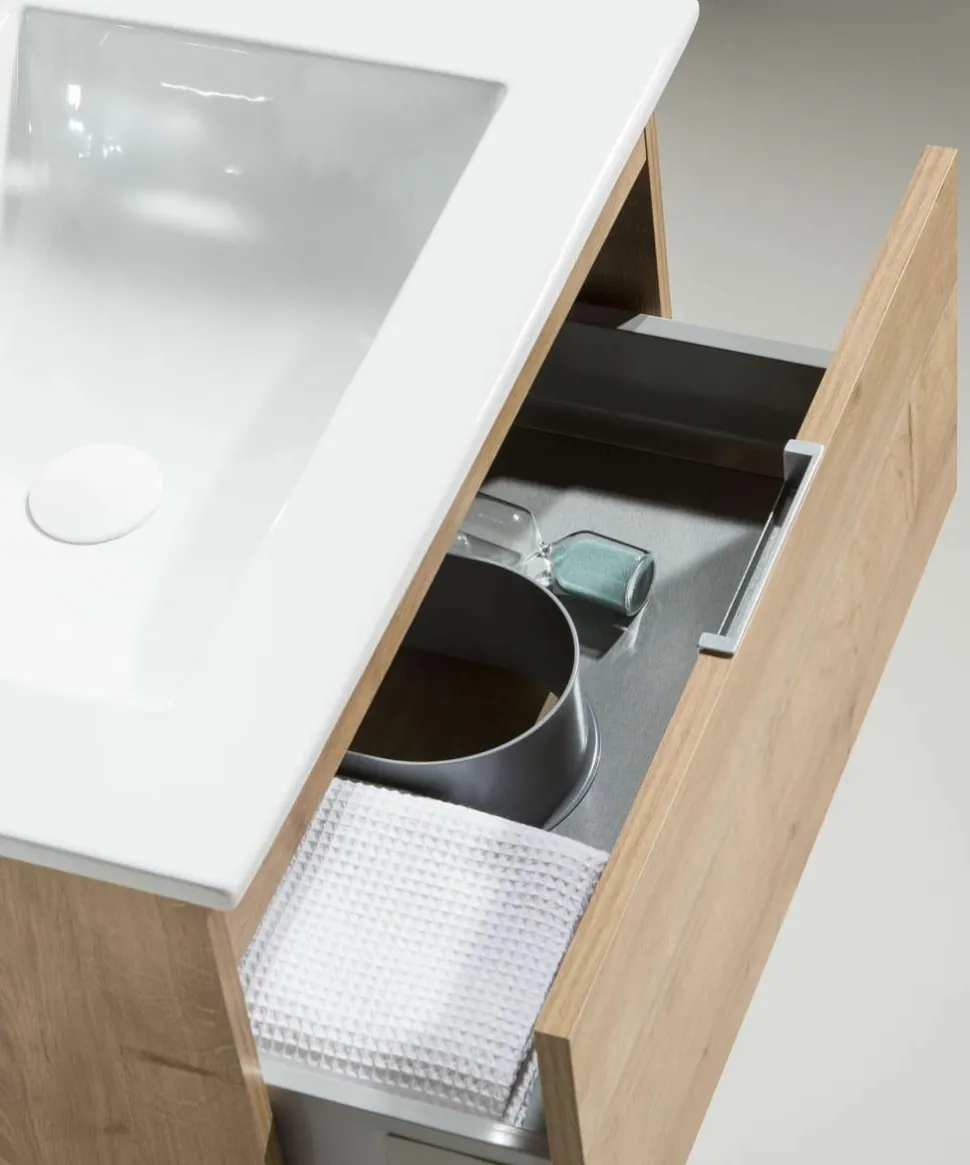 Mueble Suspendido Dos Cajones Y Lavabo Cerámico Roble Tiffany – Julieta – Muebles Jumar